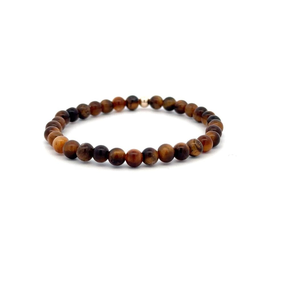 Tiger's Eye Gemstone Beaded Stretch Bracelet with 14K Gold Accent Bead Handmade - Picture 4 of 6